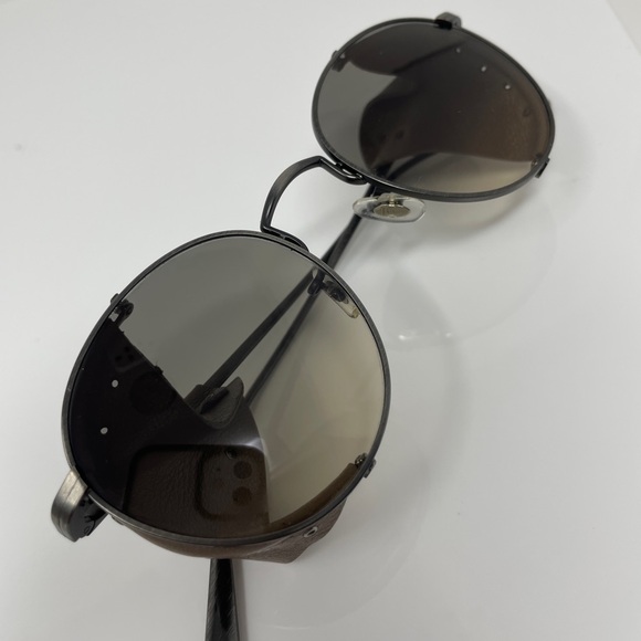 Oliver Peoples x Brunello Cucinelli Cesarino L brown leather sunglasses round - Picture 11 of 12